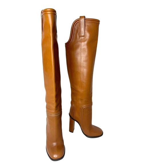 GUCCI  Brown Calfskin Lifford Over the Knee High Classic Boots in cocoa sz 35.5 - Picture 2 of 14